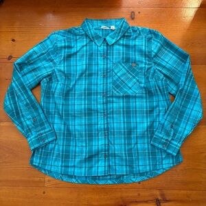 Like New LLBean Blue Plaid Button-Up Long Sleeve Shirt Front Pocket Casual